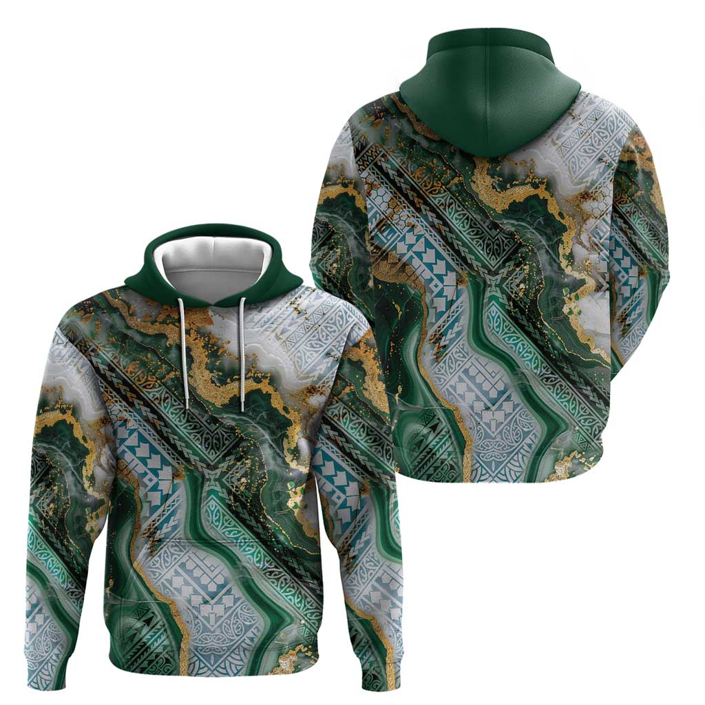 Polynesian Tribal Tattoo Zip Hoodie Green Marble Pattern LT9 - Polynesian Pride
