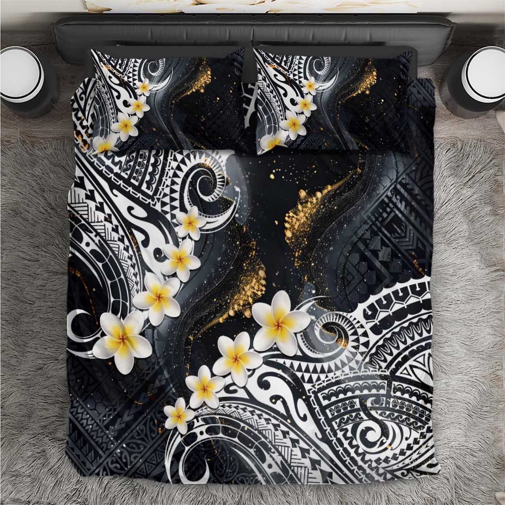 Polynesian Tribal Tattoo Bedding Set Plumeria Black Gold Marble Pattern LT9 Black - Polynesian Pride