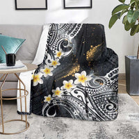 Polynesian Tribal Tattoo Blanket Plumeria Black Gold Marble Pattern