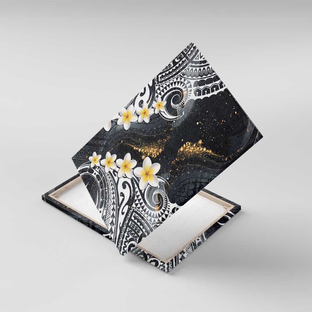 Polynesian Tribal Tattoo Canvas Wall Art Plumeria Black Gold Marble Pattern