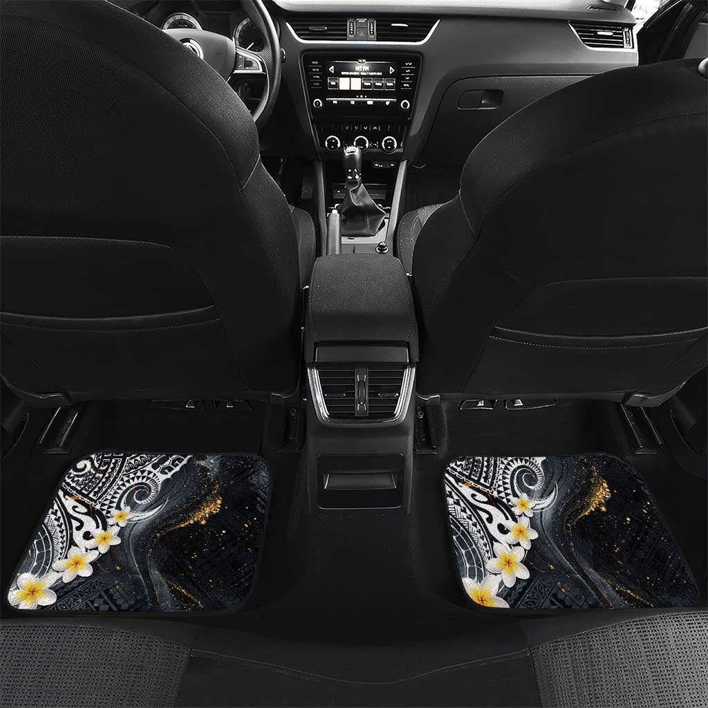 Polynesian Tribal Tattoo Car Mats Plumeria Black Gold Marble Pattern