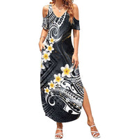 Polynesian Tribal Tattoo Family Matching Summer Maxi Dress and Hawaiian Shirt Plumeria Black Gold Marble Pattern