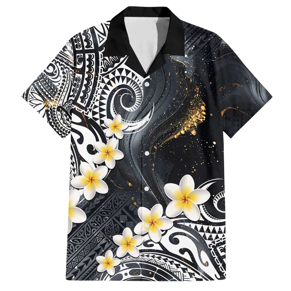 Polynesian Tribal Tattoo Family Matching Tank Maxi Dress and Hawaiian Shirt Plumeria Black Gold Marble Pattern LT9 Dad's Shirt - Short Sleeve Black - Polynesian Pride