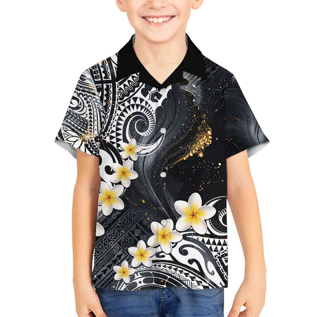 Polynesian Tribal Tattoo Family Matching Tank Maxi Dress and Hawaiian Shirt Plumeria Black Gold Marble Pattern LT9 Son's Shirt Black - Polynesian Pride