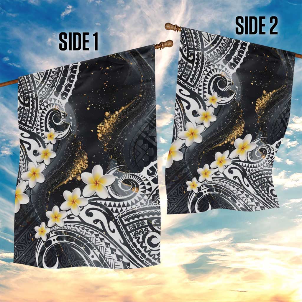 Polynesian Tribal Tattoo Garden Flag Plumeria Black Gold Marble Pattern