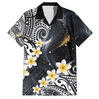 Polynesian Tribal Tattoo Hawaiian Shirt Plumeria Black Gold Marble Pattern