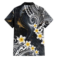 Polynesian Tribal Tattoo Hawaiian Shirt Plumeria Black Gold Marble Pattern