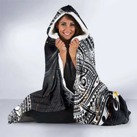 Polynesian Tribal Tattoo Hooded Blanket Plumeria Black Gold Marble Pattern