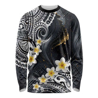 Polynesian Tribal Tattoo Long Sleeve Shirt Plumeria Black Gold Marble Pattern LT9 Unisex Black - Polynesian Pride