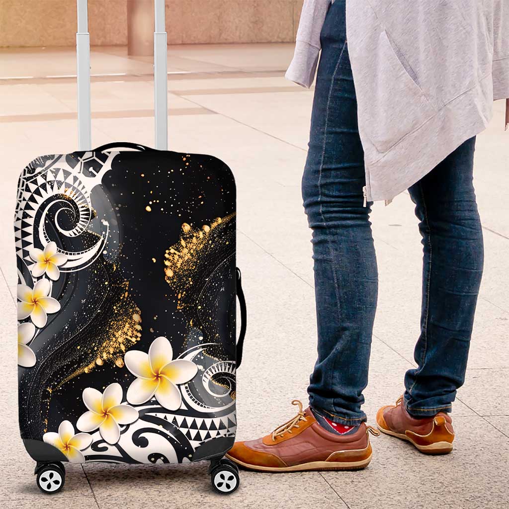 Polynesian Tribal Tattoo Luggage Cover Plumeria Black Gold Marble Pattern LT9 Black - Polynesian Pride