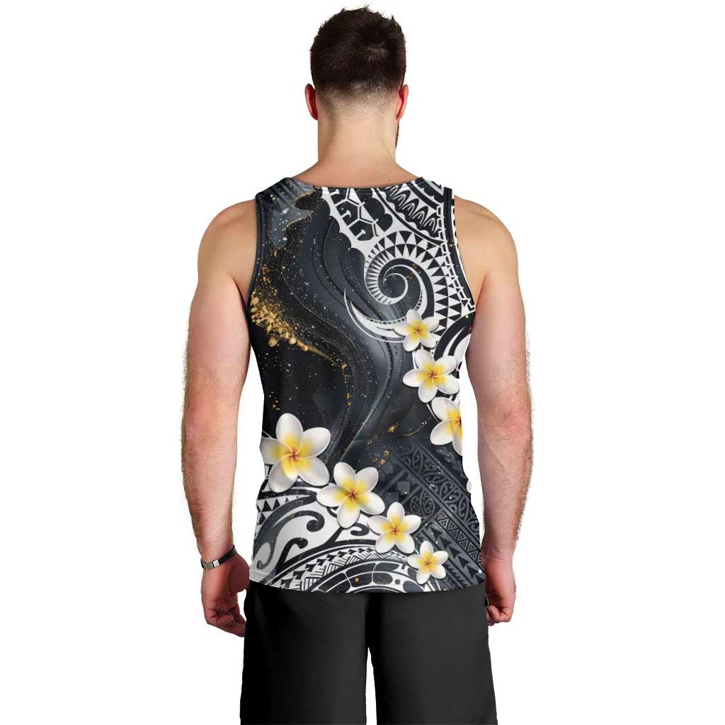 Polynesian Tribal Tattoo Men Tank Top Plumeria Black Gold Marble Pattern