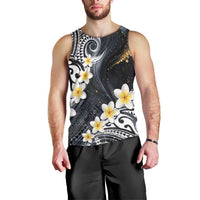 Polynesian Tribal Tattoo Men Tank Top Plumeria Black Gold Marble Pattern