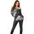Polynesian Tribal Tattoo Off Shoulder Sweater Plumeria Black Gold Marble Pattern