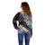 Polynesian Tribal Tattoo Off Shoulder Sweater Plumeria Black Gold Marble Pattern