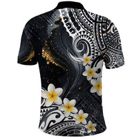 Polynesian Tribal Tattoo Polo Shirt Plumeria Black Gold Marble Pattern