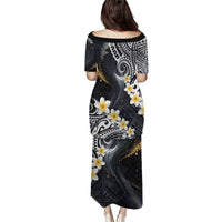 Polynesian Tribal Tattoo Puletasi Plumeria Black Gold Marble Pattern