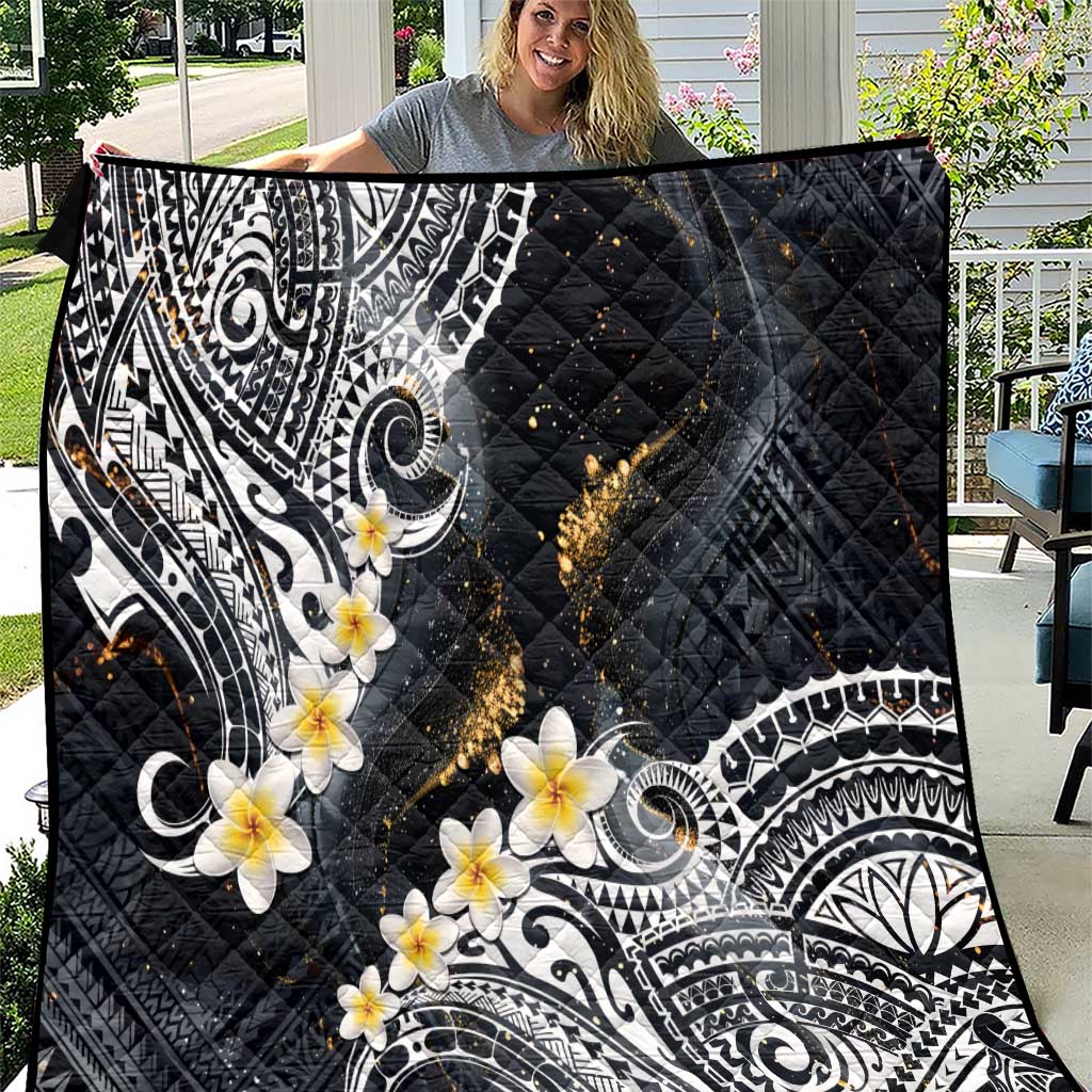 Polynesian Tribal Tattoo Quilt Plumeria Black Gold Marble Pattern LT9 Black - Polynesian Pride