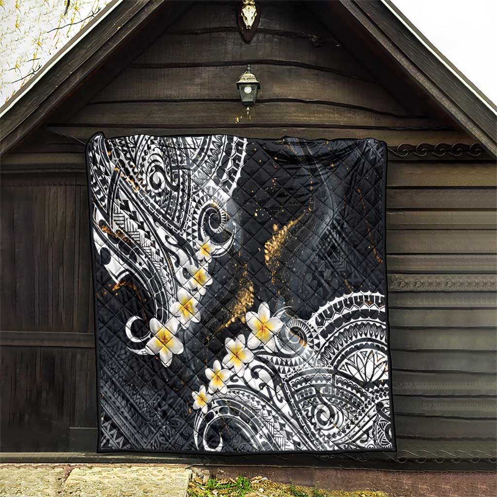 Polynesian Tribal Tattoo Quilt Plumeria Black Gold Marble Pattern LT9 - Polynesian Pride