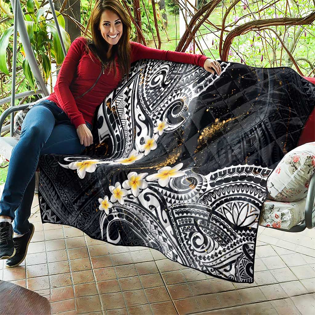 Polynesian Tribal Tattoo Quilt Plumeria Black Gold Marble Pattern LT9 - Polynesian Pride