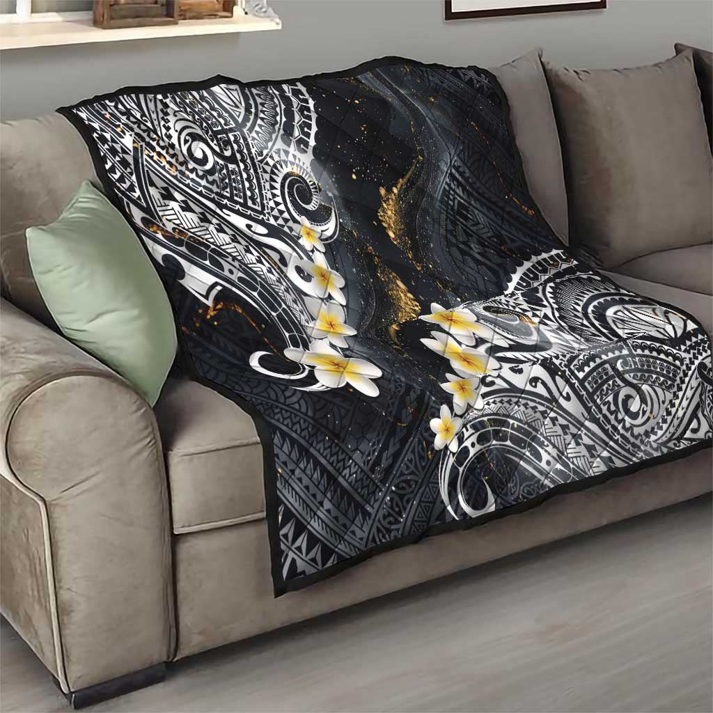 Polynesian Tribal Tattoo Quilt Plumeria Black Gold Marble Pattern LT9 - Polynesian Pride