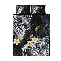 Polynesian Tribal Tattoo Quilt Bed Set Plumeria Black Gold Marble Pattern