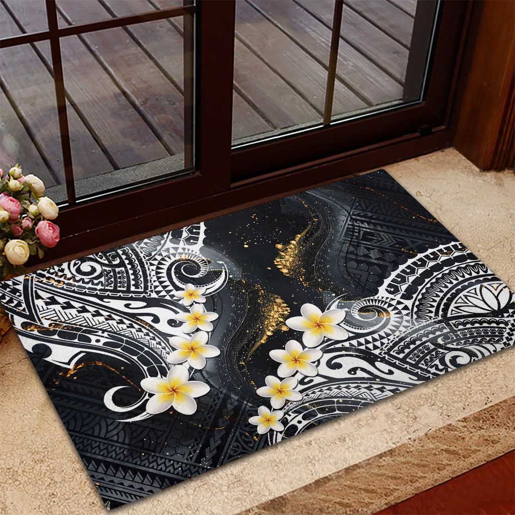 Polynesian Tribal Tattoo Rubber Doormat Plumeria Black Gold Marble Pattern LT9 - Polynesian Pride