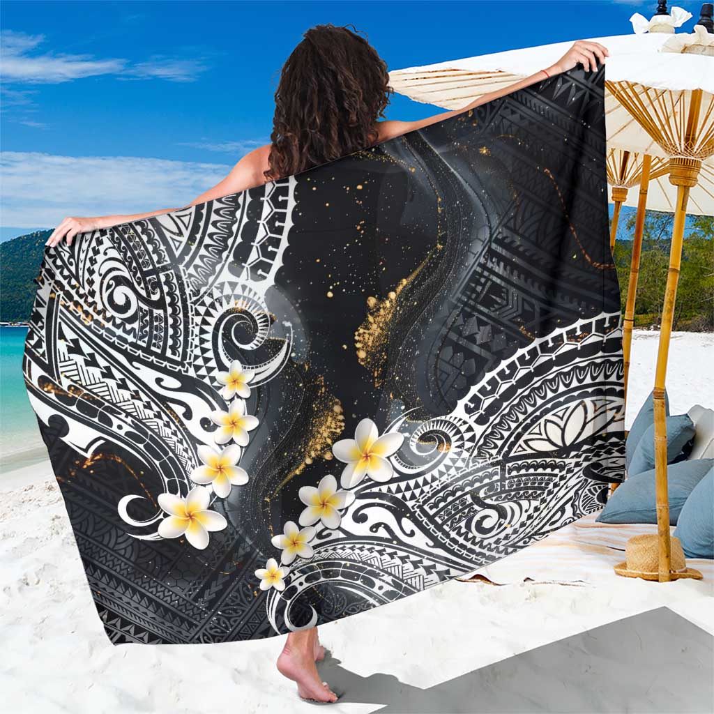 Polynesian Tribal Tattoo Sarong Plumeria Black Gold Marble Pattern LT9 One Size 44 x 66 inches Black - Polynesian Pride