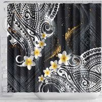 Polynesian Tribal Tattoo Shower Curtain Plumeria Black Gold Marble Pattern