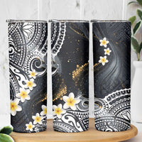 Polynesian Tribal Tattoo Skinny Tumbler Plumeria Black Gold Marble Pattern