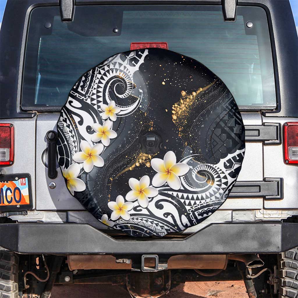 Polynesian Tribal Tattoo Spare Tire Cover Plumeria Black Gold Marble Pattern LT9 Black - Polynesian Pride