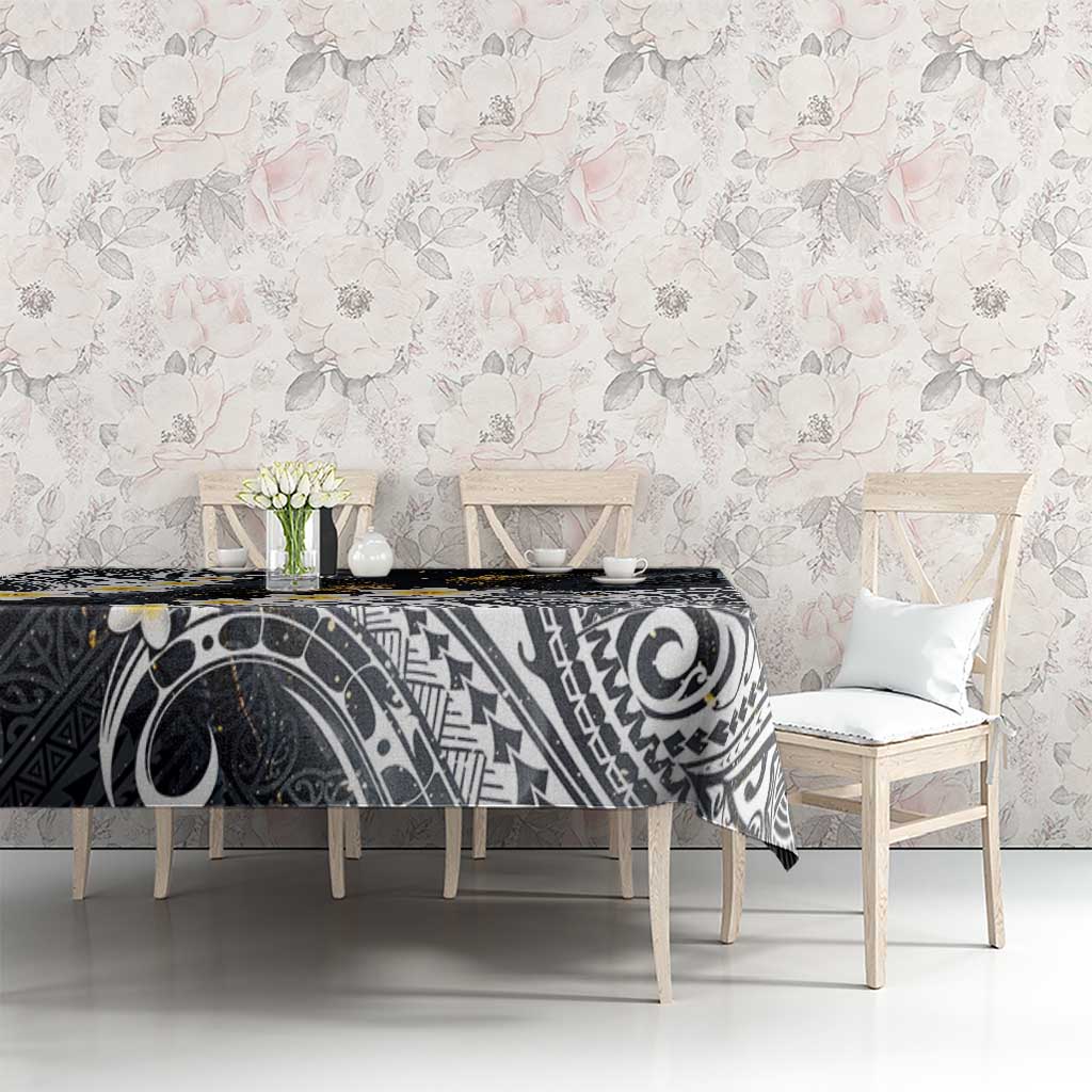 Polynesian Tribal Tattoo Tablecloth Plumeria Black Gold Marble Pattern