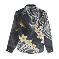 Polynesian Tribal Tattoo Women Casual Shirt Plumeria Black Gold Marble Pattern