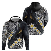 Polynesian Tribal Tattoo Zip Hoodie Plumeria Black Gold Marble Pattern