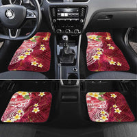 Polynesian Tribal Tattoo Car Mats Plumeria Blood Red and Gold Marble Pattern