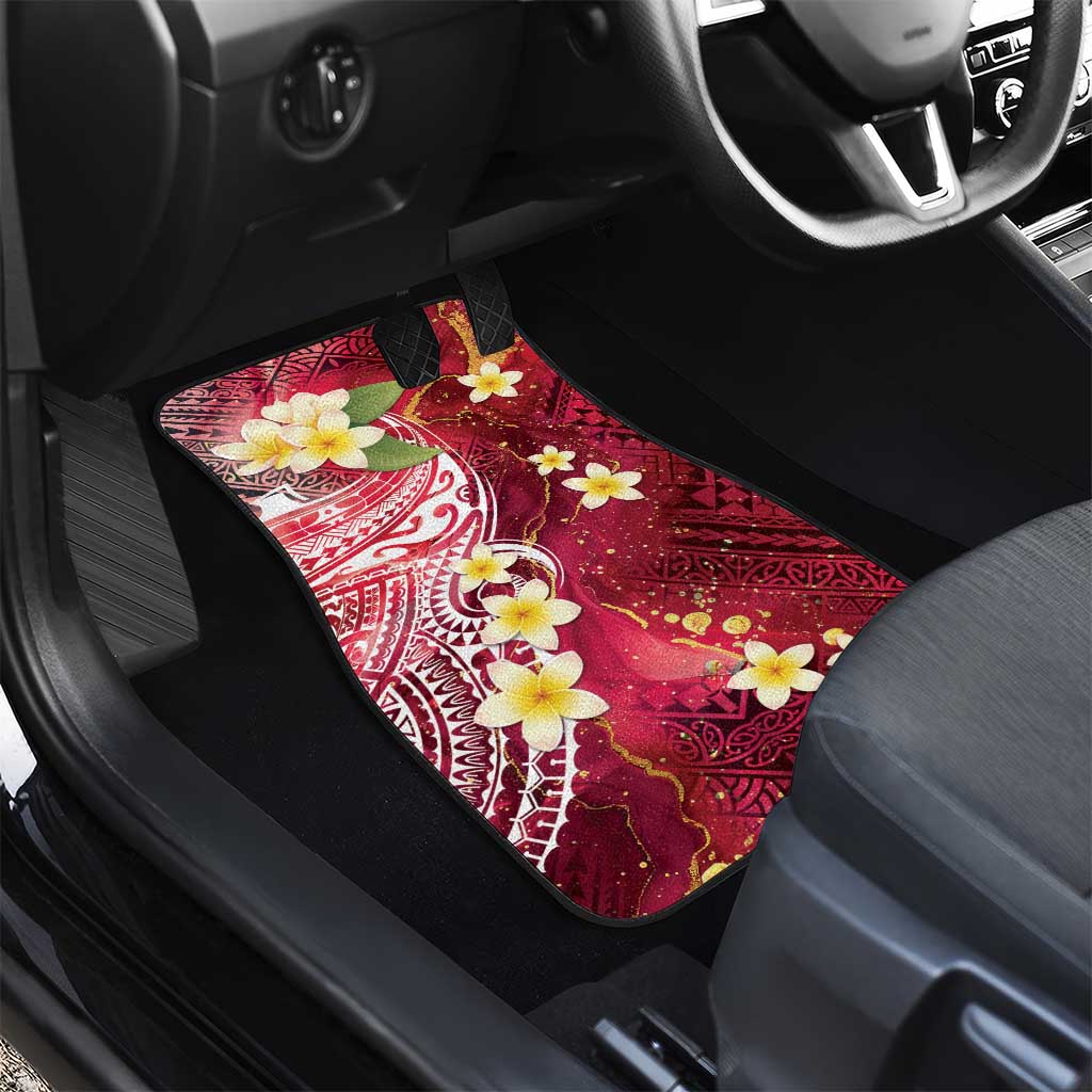 Polynesian Tribal Tattoo Car Mats Plumeria Blood Red and Gold Marble Pattern