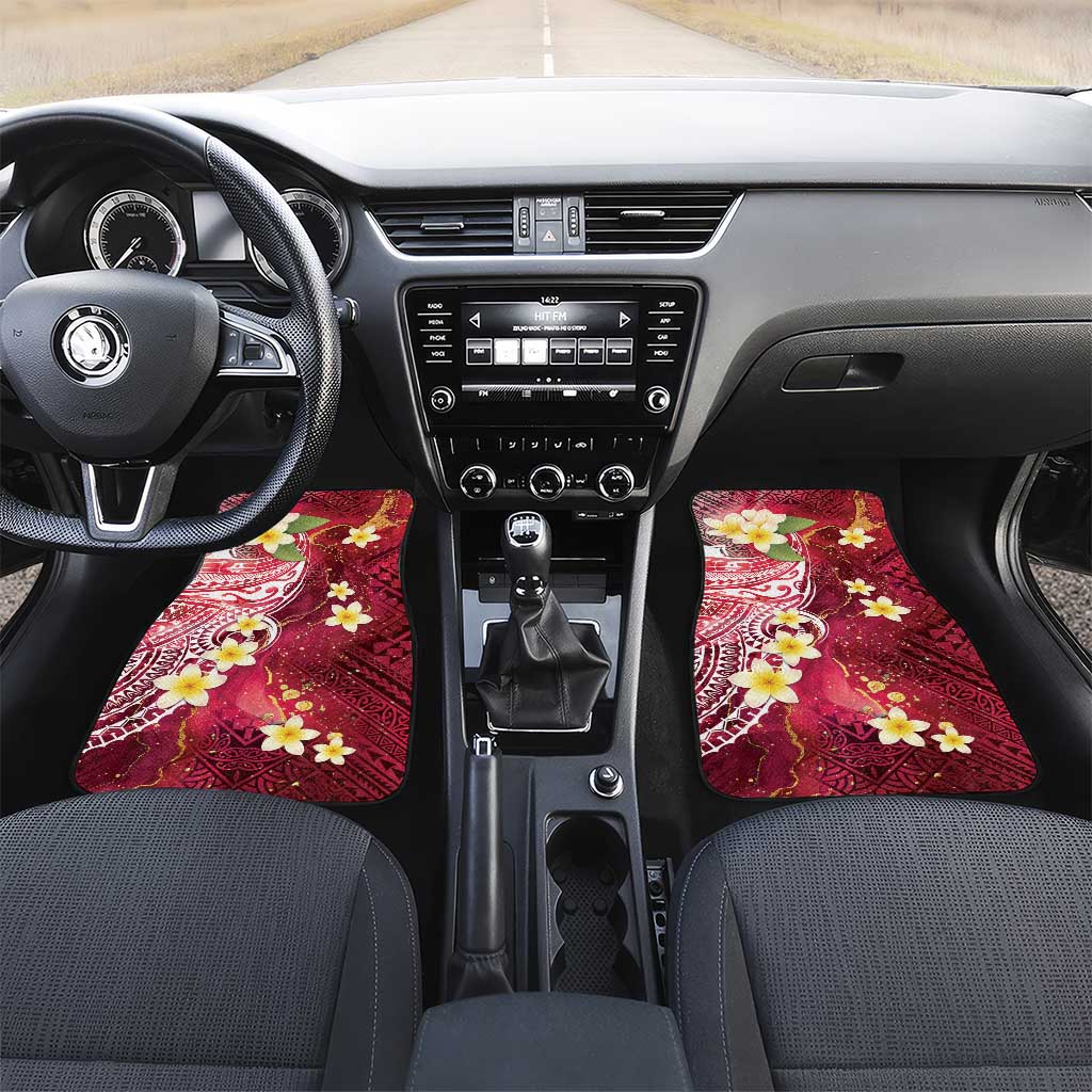Polynesian Tribal Tattoo Car Mats Plumeria Blood Red and Gold Marble Pattern