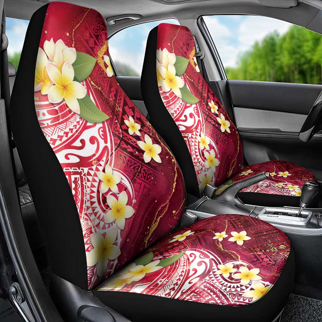 Polynesian Tribal Tattoo Car Seat Cover Plumeria Blood Red and Gold Marble Pattern