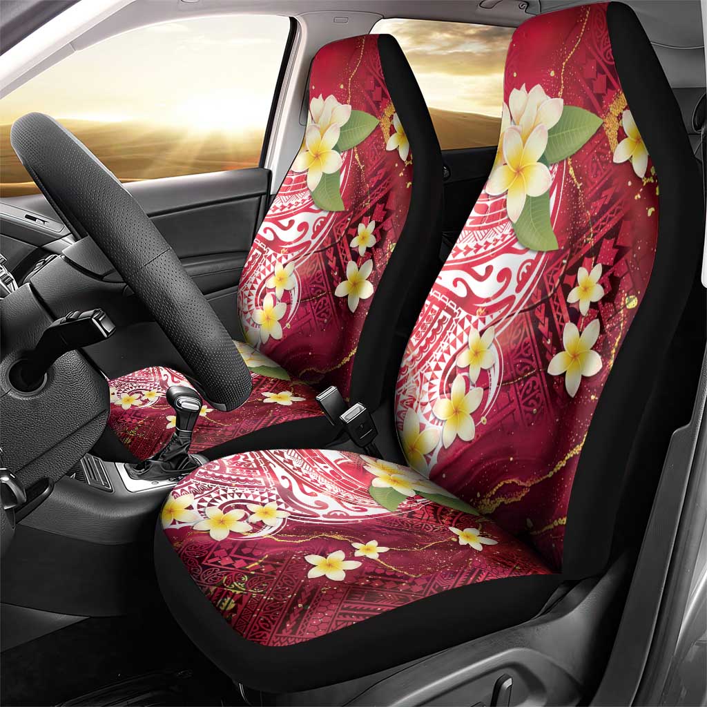 Polynesian Tribal Tattoo Car Seat Cover Plumeria Blood Red and Gold Marble Pattern
