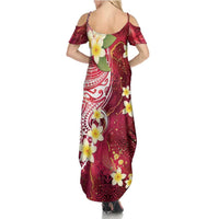 Polynesian Tribal Tattoo Family Matching Summer Maxi Dress and Hawaiian Shirt Plumeria Blood Red and Gold Marble Pattern