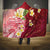 Polynesian Tribal Tattoo Hooded Blanket Plumeria Blood Red and Gold Marble Pattern