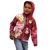 Polynesian Tribal Tattoo Kid Hoodie Plumeria Blood Red and Gold Marble Pattern