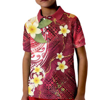 Polynesian Tribal Tattoo Kid Polo Shirt Plumeria Blood Red and Gold Marble Pattern