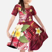 Polynesian Tribal Tattoo Kid Short Sleeve Dress Plumeria Blood Red and Gold Marble Pattern LT9 KID Red - Polynesian Pride