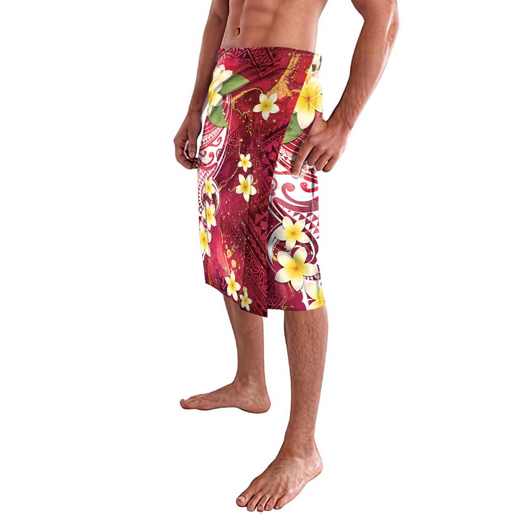 Polynesian Tribal Tattoo Lavalava Plumeria Blood Red and Gold Marble Pattern