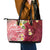 Polynesian Tribal Tattoo Leather Tote Bag Plumeria Blood Red and Gold Marble Pattern