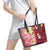 Polynesian Tribal Tattoo Leather Tote Bag Plumeria Blood Red and Gold Marble Pattern