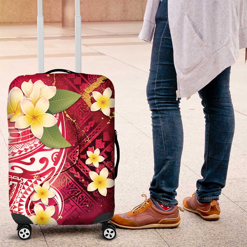 Polynesian Tribal Tattoo Luggage Cover Plumeria Blood Red and Gold Marble Pattern LT9 Red - Polynesian Pride