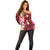 Polynesian Tribal Tattoo Off Shoulder Sweater Plumeria Blood Red and Gold Marble Pattern