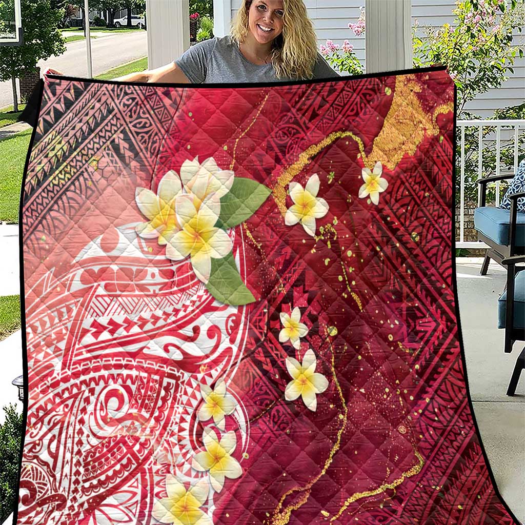 Polynesian Tribal Tattoo Quilt Plumeria Blood Red and Gold Marble Pattern LT9 Red - Polynesian Pride