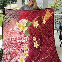 Polynesian Tribal Tattoo Quilt Plumeria Blood Red and Gold Marble Pattern
